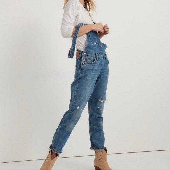 Lucky Brand Denim - Lucky Brand Distressed Boyfriend Overall in Medium Wash, Size Large